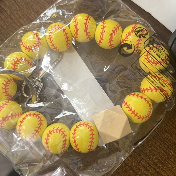 Yellow Softball Bead Keychain - Picture 2 of 2